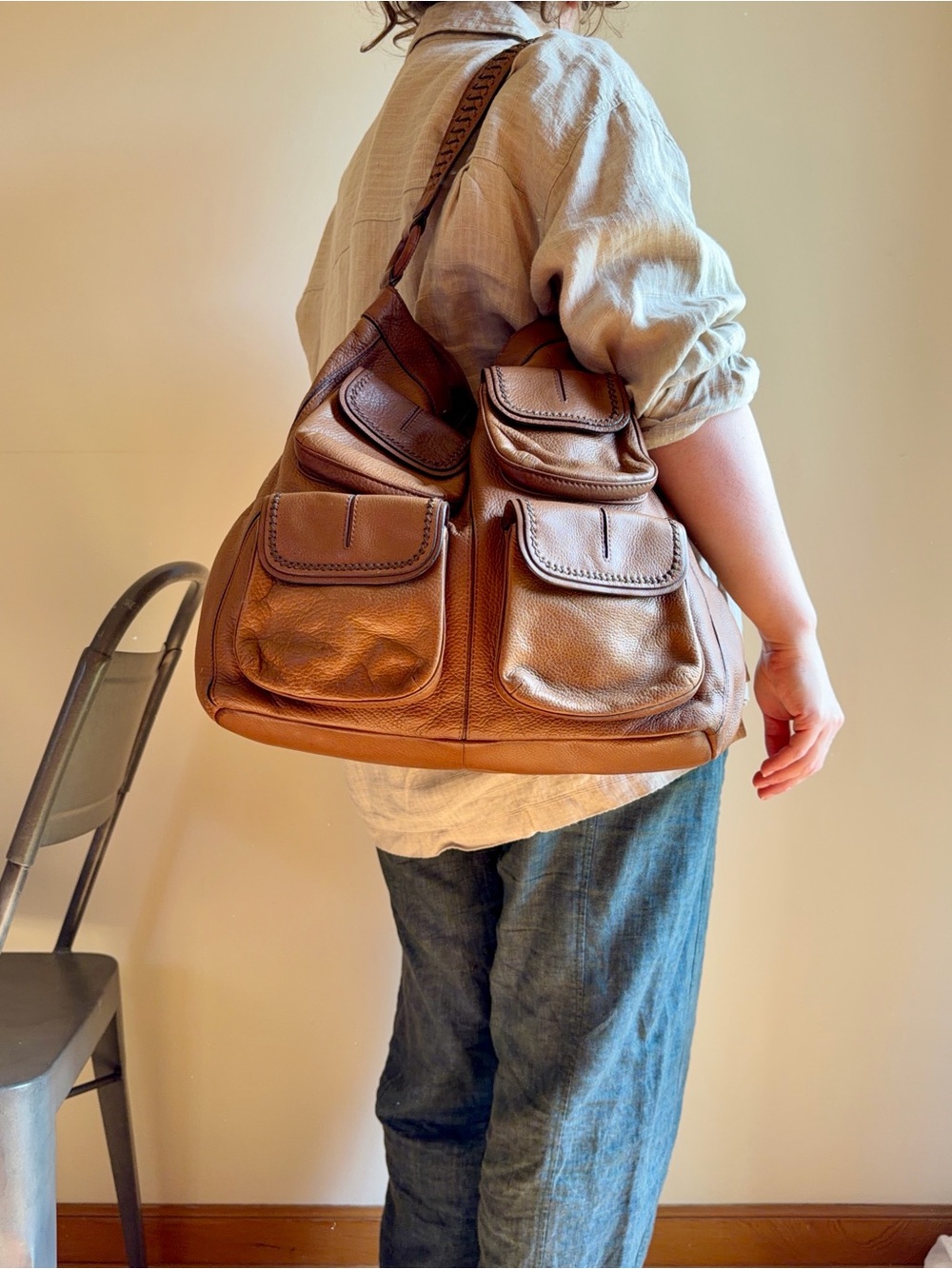 Banana Republic - Brown Pebbled Leather Shoulder/Hobo Bag, Pockets! - Picture 2 of 14